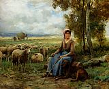 Shepherdess Watching Over Her Flock by Julien Dupre